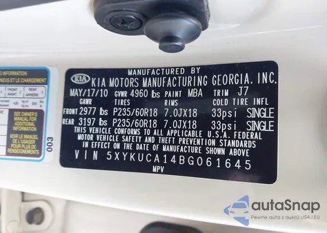 2011 Kia Sorento Ex from USA, damaged, VIN 5XYKUCA14BG061645